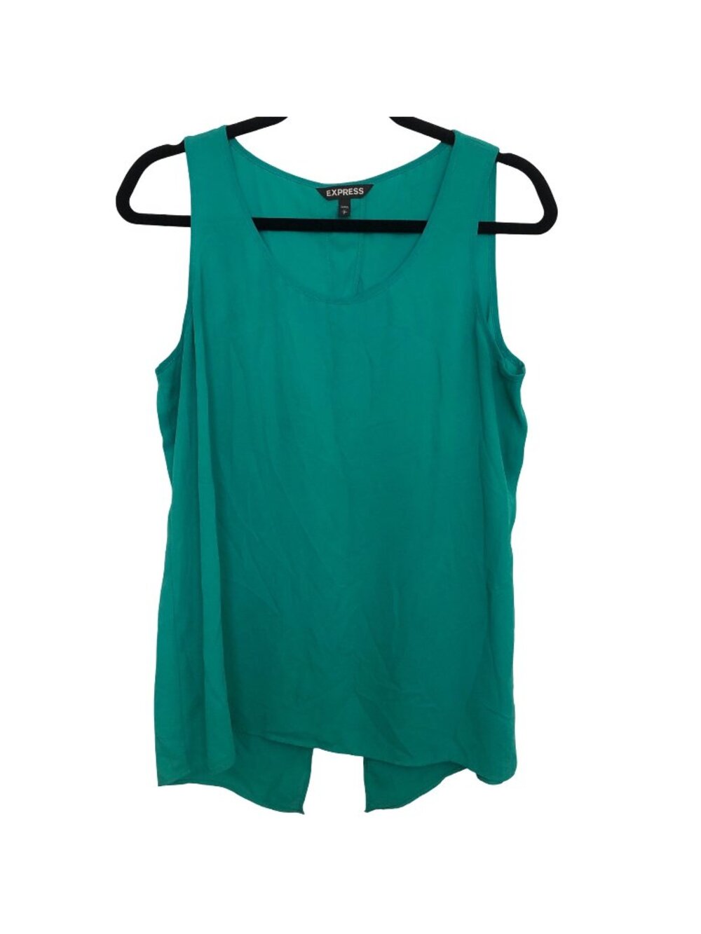 Express Green Scoop Neck Sleeveless Back Slit Top L